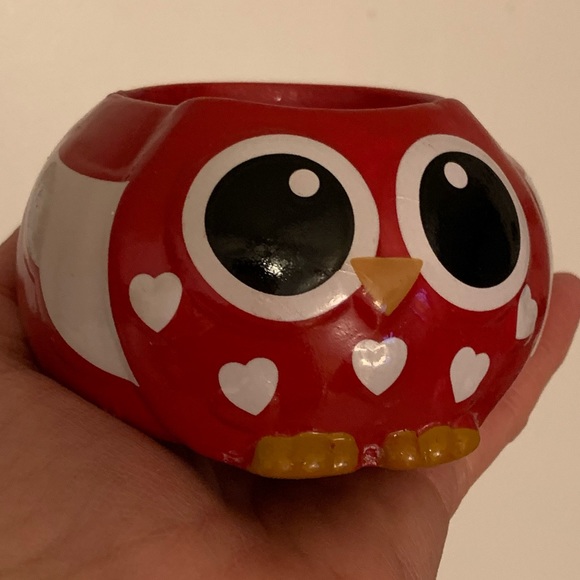 Valentine’s Day Ceramic Owl Plant Pot, Small Owl Pot, Red Owl, Owl Decor, Heart. - Picture 5 of 16